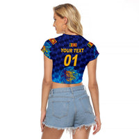 (Custom Personalised) Sri Lanka Cricket Raglan Cropped T Shirt The Lions Pride Version - Blue LT8 - Wonder Print Shop