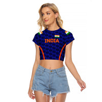 (Custom Personalised) India Cricket Raglan Cropped T Shirt Men In Blue Unique - Blue LT8 - Wonder Print Shop