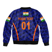 (Custom Personalised) India Cricket Sleeve Zip Bomber Jacket Men In Blue Unique - Blue LT8 - Wonder Print Shop