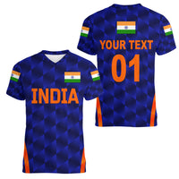 (Custom Personalised) India Cricket Women V Neck T Shirt Men In Blue Unique - Blue LT8 - Wonder Print Shop