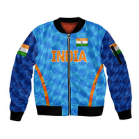 (Custom Personalised) India Cricket Sleeve Zip Bomber Jacket Men In Blue Unique - Light Blue LT8 - Wonder Print Shop