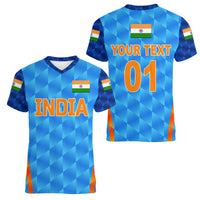 (Custom Personalised) India Cricket Women V Neck T Shirt Men In Blue Unique - Light Blue LT8 - Wonder Print Shop