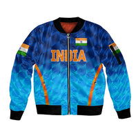 (Custom Personalised) India Cricket Sleeve Zip Bomber Jacket Men In Blue Unique - Gradient Blue LT8 - Wonder Print Shop