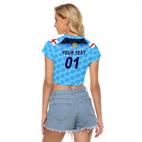 (Custom Personalised) England Cricket Raglan Cropped T Shirt Unique - Blue LT8 - Wonder Print Shop