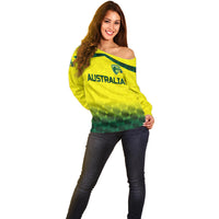 (Custom Personalised) Australia Cricket Off Shoulder Sweater Aussie Unique - Gradient Yellow Vibes LT8 - Wonder Print Shop