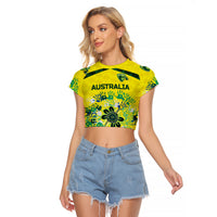 (Custom Personalised) Australia Cricket Raglan Cropped T Shirt Aboriginal Style Unique - Yellow LT8 - Wonder Print Shop