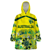 (Custom Personalised) Australia Cricket Wearable Blanket Hoodie Aboriginal Style Unique - Yellow LT8 - Wonder Print Shop