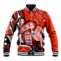 Canada Haida Baseball Jacket Classic Haida Stylized Raven in red LT9 - Wonder Print Shop