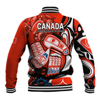Canada Haida Baseball Jacket Classic Haida Stylized Raven in red LT9 - Wonder Print Shop