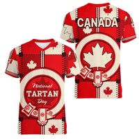 Canada Tartan Day Women V Neck T Shirt Canada Maple Leaf Journee du Tartan - Wonder Print Shop