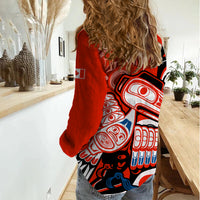(Custom Personalised) Canada Haida Women Casual Shirt Classic Haida Stylized Raven in red - Wonder Print Shop