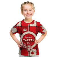 (Custom Personalised) Canada Tartan Day Kid T Shirt Canada Maple Leaf Journee du Tartan - Wonder Print Shop