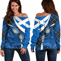 Scottish Thistle Tartan Off Shoulder Sweater Scottish Alba Flag Style - Wonder Print Shop