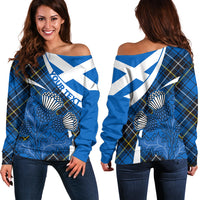 (Custom Personalised) Scottish Thistle Tartan Off Shoulder Sweater Scottish Alba Flag Style - Wonder Print Shop