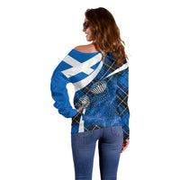 (Custom Personalised) Scottish Thistle Tartan Off Shoulder Sweater Scottish Alba Flag Style - Wonder Print Shop