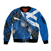 (Custom Personalised) Scottish Thistle Tartan Sleeve Zip Bomber Jacket Scottish Alba Flag Style - Wonder Print Shop