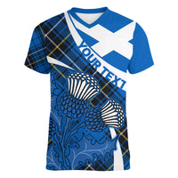 (Custom Personalised) Scottish Thistle Tartan Women V Neck T Shirt Scottish Alba Flag Style - Wonder Print Shop