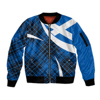 Scottish Alba Flag Sleeve Zip Bomber Jacket Scottish Colourful Tartan Blue Version - Wonder Print Shop