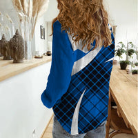 Scottish Alba Flag Women Casual Shirt Scottish Colourful Tartan Blue Version - Wonder Print Shop