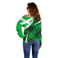 Scottish Alba Flag Off Shoulder Sweater Scottish Colourful Tartan Green Version - Wonder Print Shop