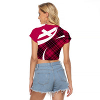 Scottish Alba Flag Raglan Cropped T Shirt Scottish Colourful Tartan Pink Version - Wonder Print Shop