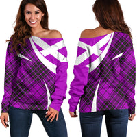 Scottish Alba Flag Off Shoulder Sweater Scottish Colourful Tartan Purple Version - Wonder Print Shop