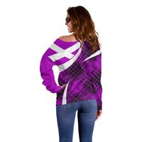Scottish Alba Flag Off Shoulder Sweater Scottish Colourful Tartan Purple Version - Wonder Print Shop