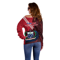 Samoa Off Shoulder Sweater Happy Independence Day Samoan Red Pattern - Wonder Print Shop