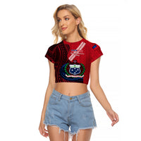 Samoa Raglan Cropped T Shirt Happy Independence Day Samoan Red Pattern - Wonder Print Shop