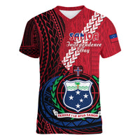 Samoa Women V Neck T Shirt Happy Independence Day Samoan Red Pattern - Wonder Print Shop
