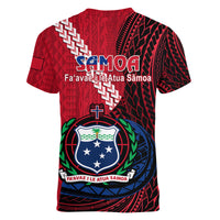 Samoa Women V Neck T Shirt Happy Independence Day Samoan Red Pattern - Wonder Print Shop