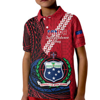 Custom Samoa Polo Shirt for Kid Happy Independence Day Samoan Red Pattern - Wonder Print Shop