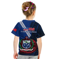 Samoa Kid T Shirt Happy Independence Day Samoan Blue Pattern - Wonder Print Shop