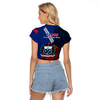 Samoa Raglan Cropped T Shirt Happy Independence Day Samoan Blue Pattern - Wonder Print Shop