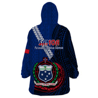 Samoa Wearable Blanket Hoodie Happy Independence Day Samoan Blue Pattern - Wonder Print Shop