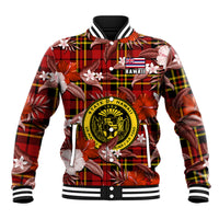 Hawaii State Baseball Jacket Tropical Flowers Mix Tartan Red Version - Wonder Print Shop