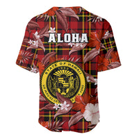 Hawaii State Baseball Jersey Tropical Flowers Mix Tartan Red Version - Wonder Print Shop