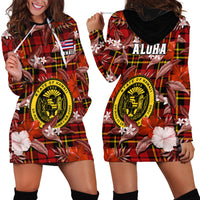 Hawaii State Hoodie Dress Tropical Flowers Mix Tartan Red Version - Wonder Print Shop