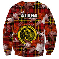 Hawaii State Sweatshirt Tropical Flowers Mix Tartan Red Version - Wonder Print Shop