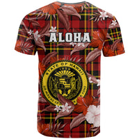Hawaii State T Shirt Tropical Flowers Mix Tartan Red Version - Wonder Print Shop