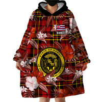 Hawaii State Wearable Blanket Hoodie Tropical Flowers Mix Tartan Red Version - Wonder Print Shop