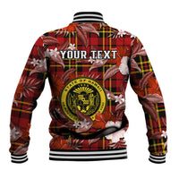 (Custom Personalised) Hawaii State Baseball Jacket Tropical Flowers Mix Tartan Red Version - Wonder Print Shop