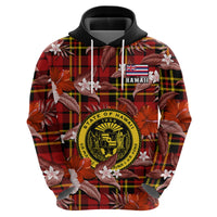 Custom Hawaii State Hoodie Tropical Flowers Mix Tartan Red Version - Wonder Print Shop