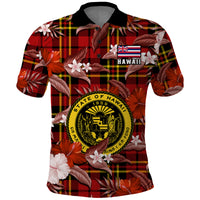 Custom Hawaii State Polo Shirt Tropical Flowers Mix Tartan Red Version - Wonder Print Shop