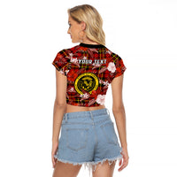 (Custom Personalised) Hawaii State Raglan Cropped T Shirt Tropical Flowers Mix Tartan Red Version - Wonder Print Shop