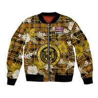 Hawaii State Bomber Jacket Tropical Flowers Mix Tartan Gold Version - Wonder Print Shop