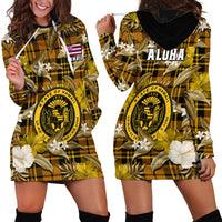Hawaii State Hoodie Dress Tropical Flowers Mix Tartan Gold Version - Wonder Print Shop