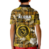 Hawaii State Polo Shirt for Kid Tropical Flowers Mix Tartan Gold Version - Wonder Print Shop
