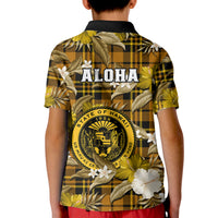 Hawaii State Polo Shirt for Kid Tropical Flowers Mix Tartan Gold Version - Wonder Print Shop