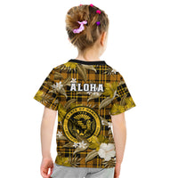 Hawaii State Kid T Shirt Tropical Flowers Mix Tartan Gold Version - Wonder Print Shop